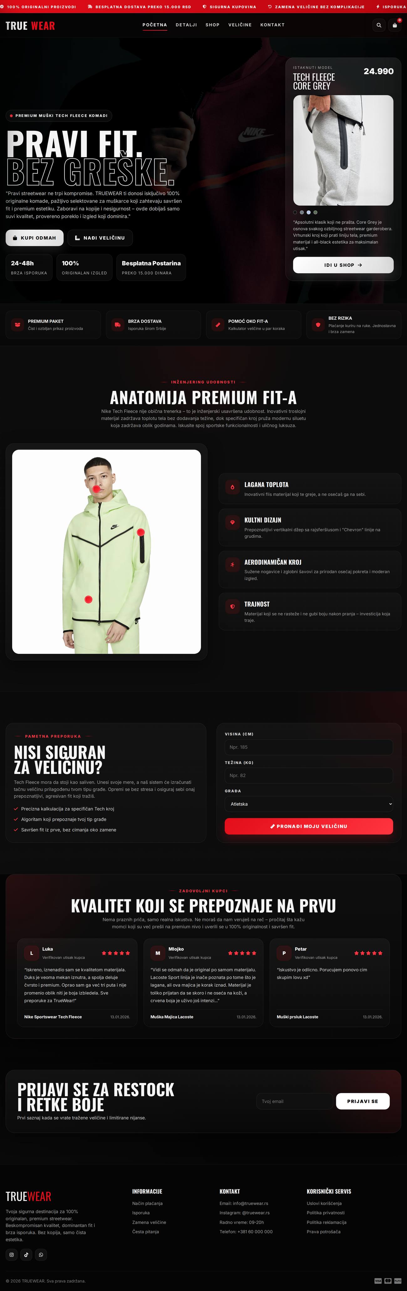 TrueWear homepage, full page