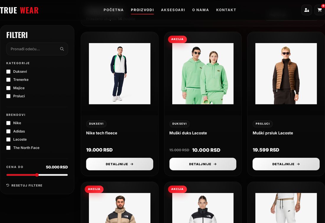 Product grid with filters